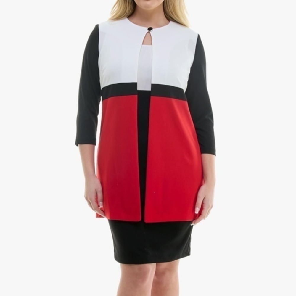 DANNY AND NICOLE Red/Black/Ivory Dress and Jacket Set. Size 16